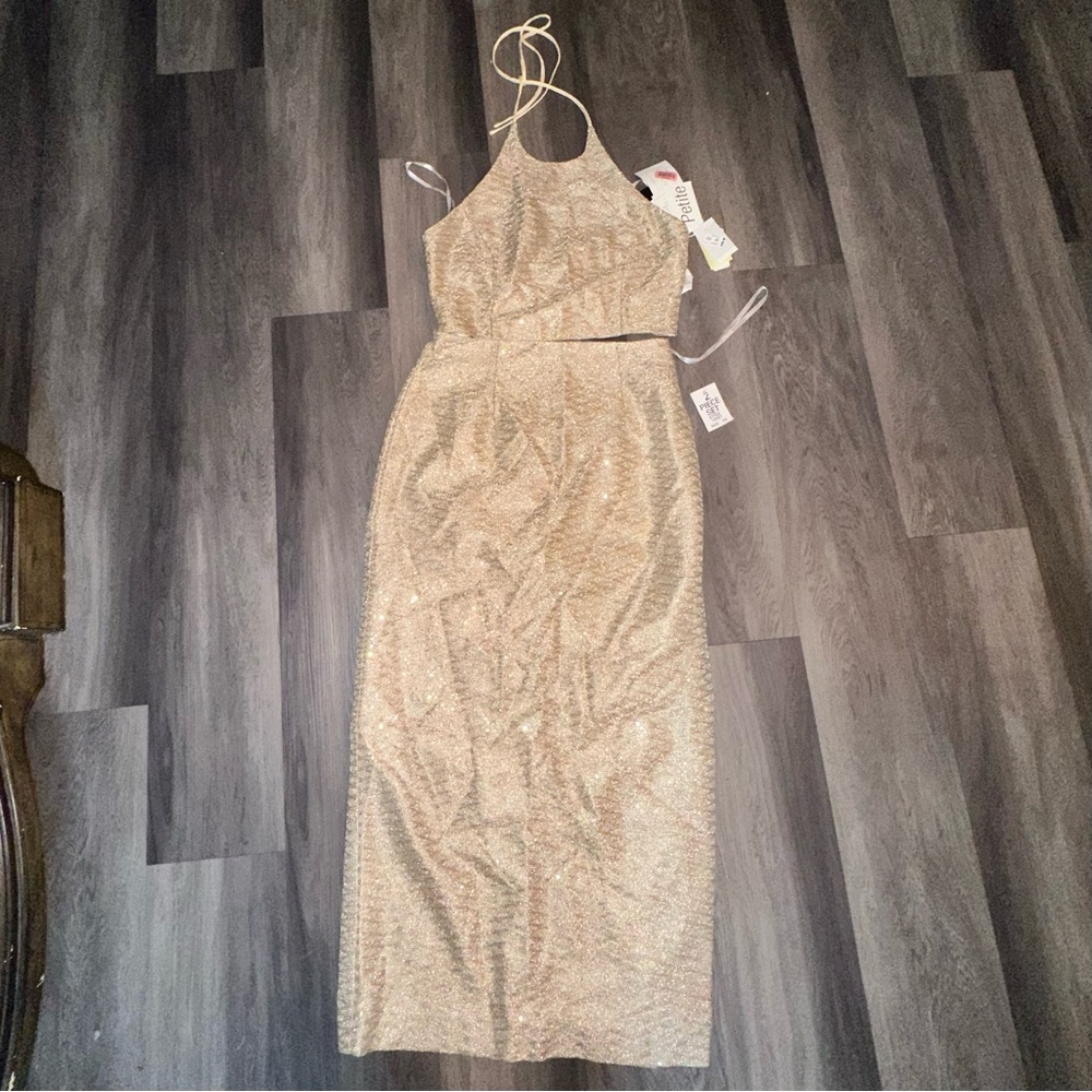 Vintage Scott McClintock Formal Gold Shimmering Dress 10 Petite Top Skirt Set